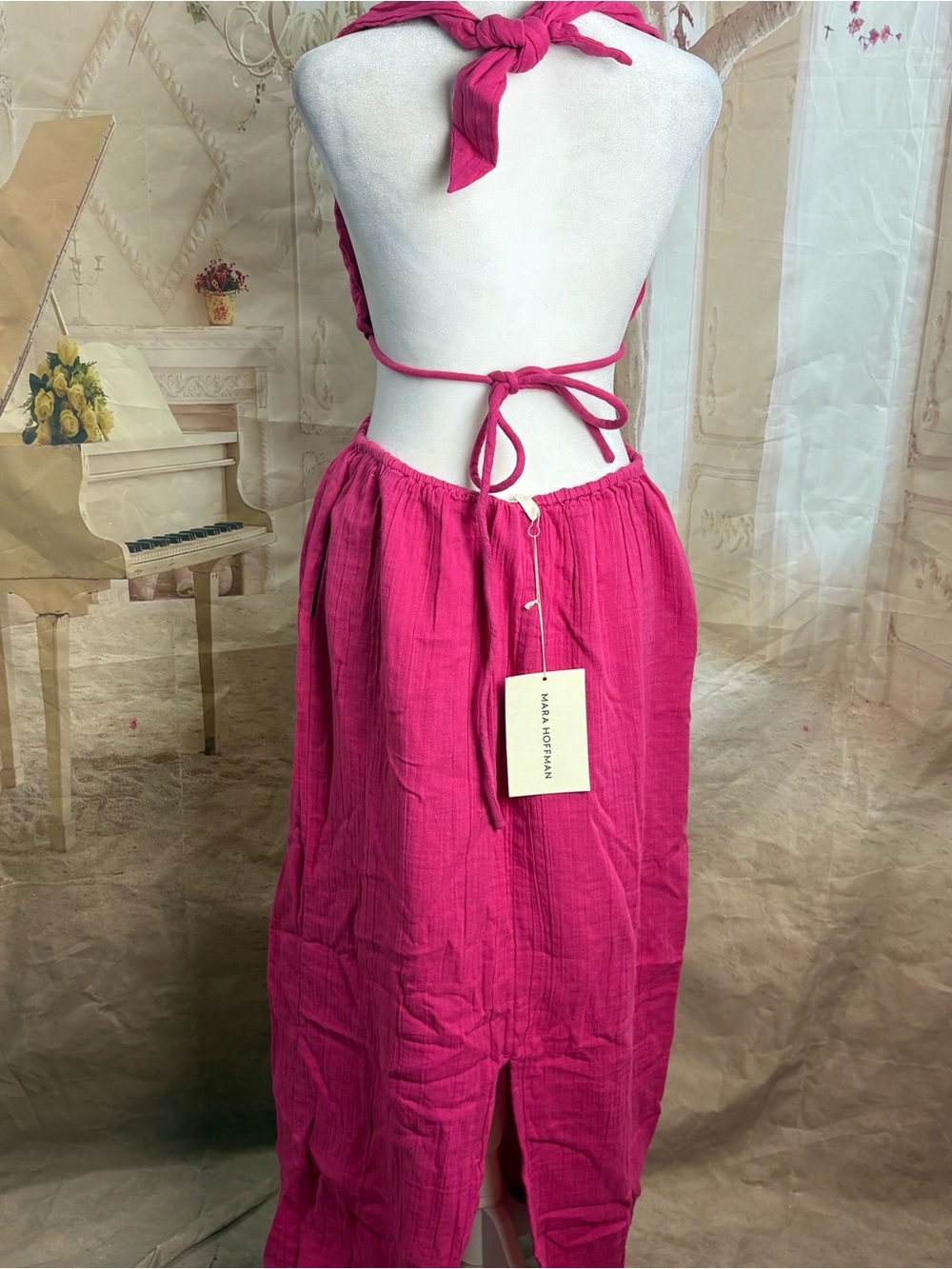 NEW Mara Hoffman Laila Vibrant Gauze Pink Halter Cutout - Picture 9 of 11